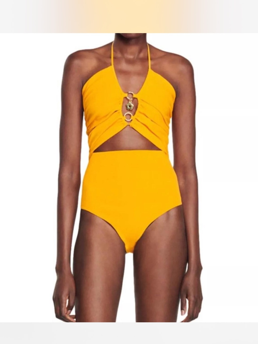 Sandro Assiya Orange Halter Cutout Ring Detail Bodysuit NWT Size 1 $295 Chic